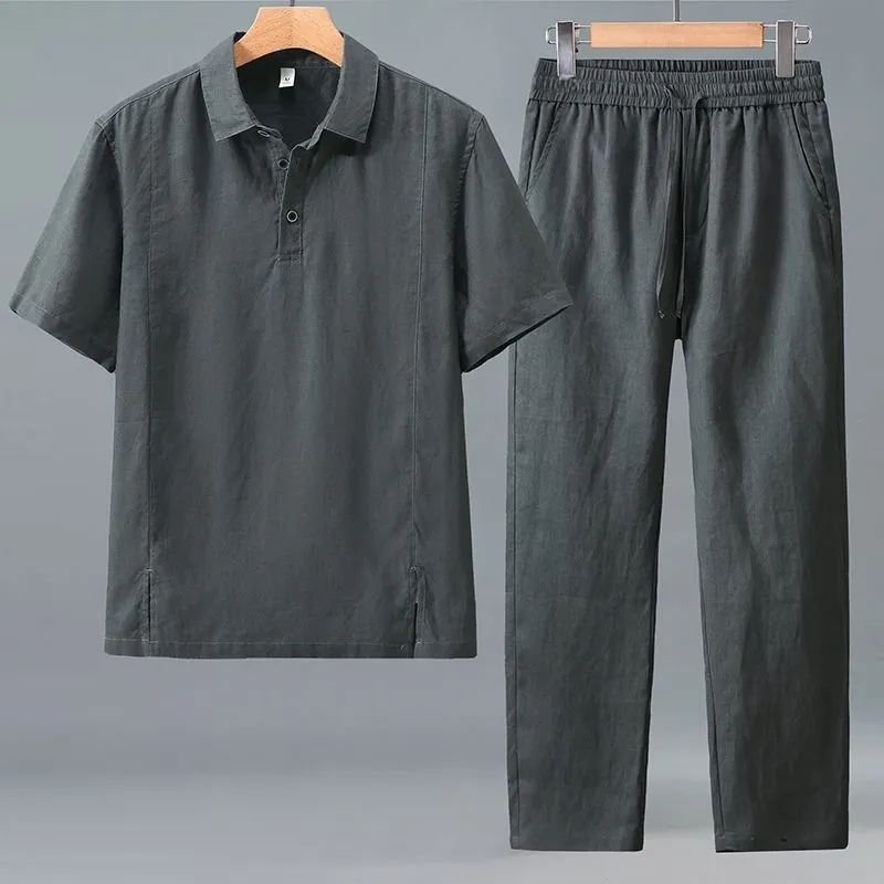 Short Linen Drawstring - طقم صيفي من قطعتين للرجال مقاس