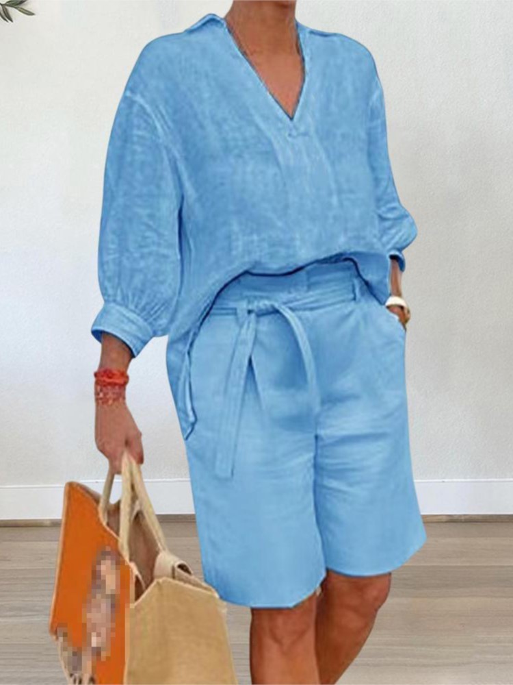 Linen Shirt Breathable - بدلات نسائية طقم مكون من قطعتين