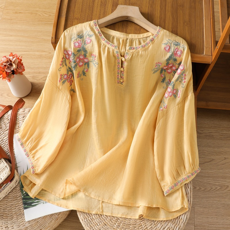 النمط الصيني الملابس النسائية  - مراجعة Linen Shirt Breathable وسعره
