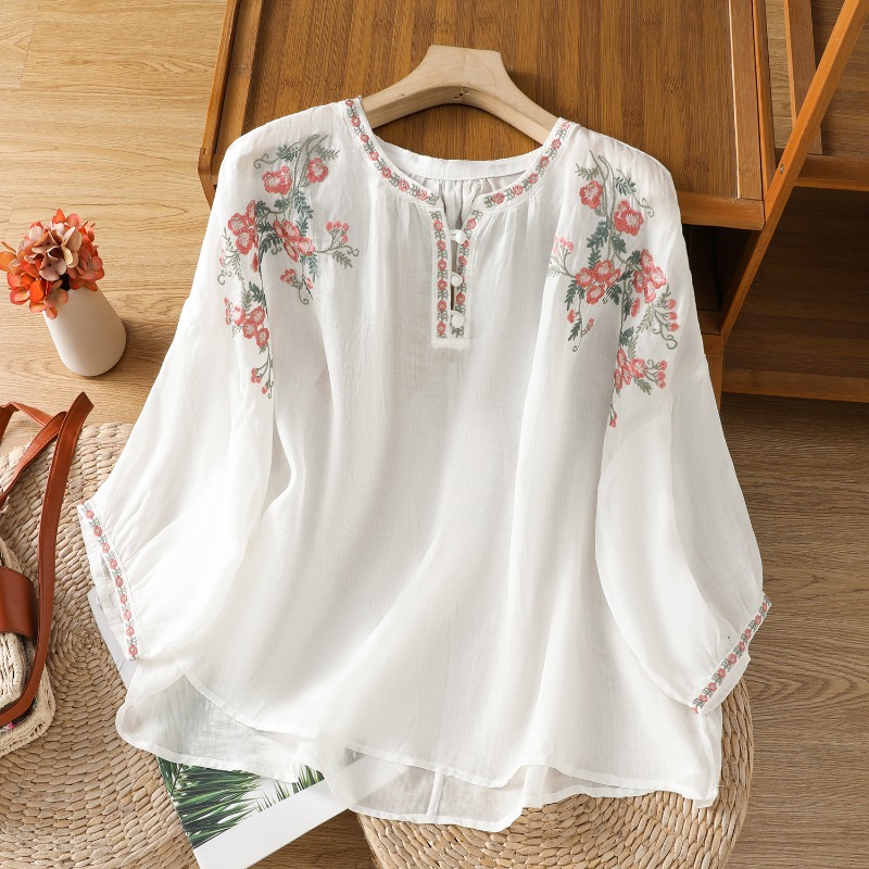 النمط الصيني الملابس النسائية  - مراجعة Linen Shirt Breathable وسعره