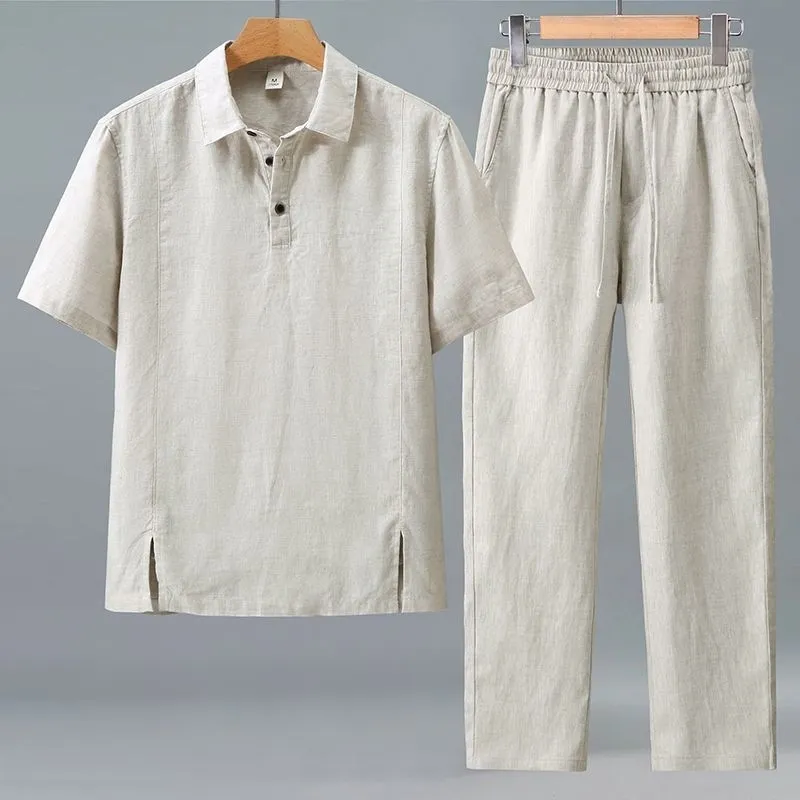 طقم صيفي من قطعتين للرجال مقاس - مراجعة Short Linen Drawstring وسعره