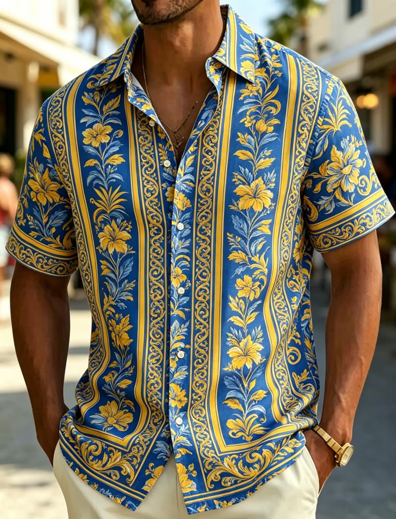 قميص رجالي بأكمام قصيرة وياقة  - مراجعة Resort Shirt Floral وسعره