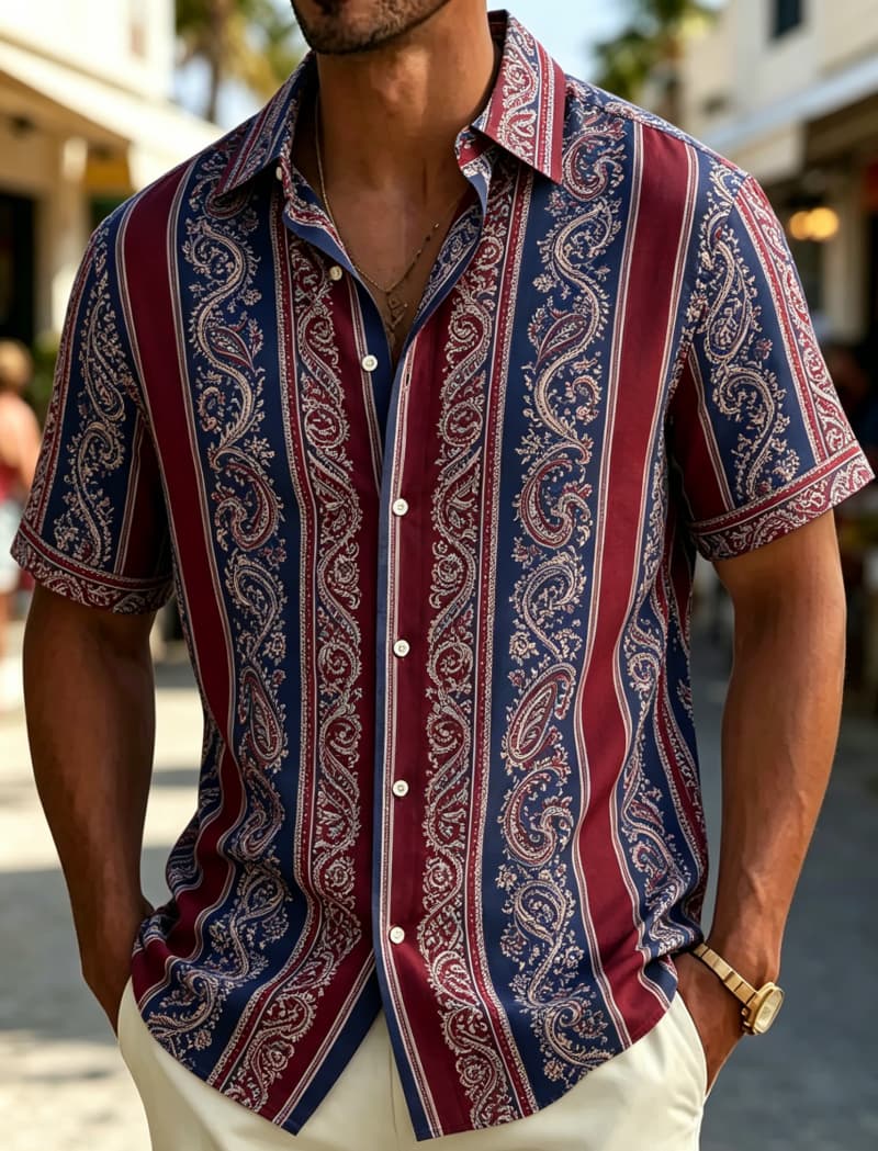 قميص رجالي بأكمام قصيرة وياقة  - مراجعة Resort Shirt Floral وسعره